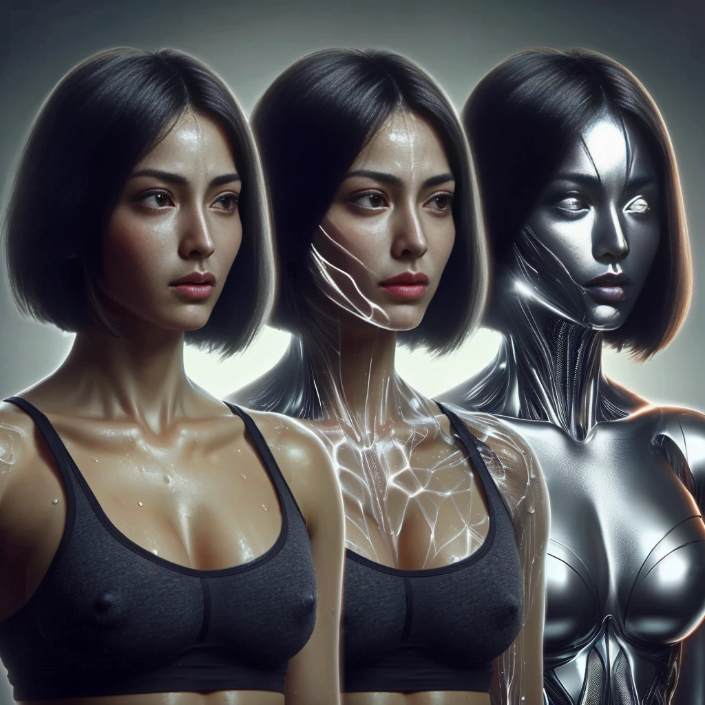 ultra HD、Highest quality、Realistic、Realistic beauty、Glowing Skin、Realistic beauty、Shiny skin、See-through nipples、Nipple expression、female genital expression、Sweaty skin、High quality、Skin wet with sweat、Muscle expression、Beautiful muscle expression、super high quality、Transparency