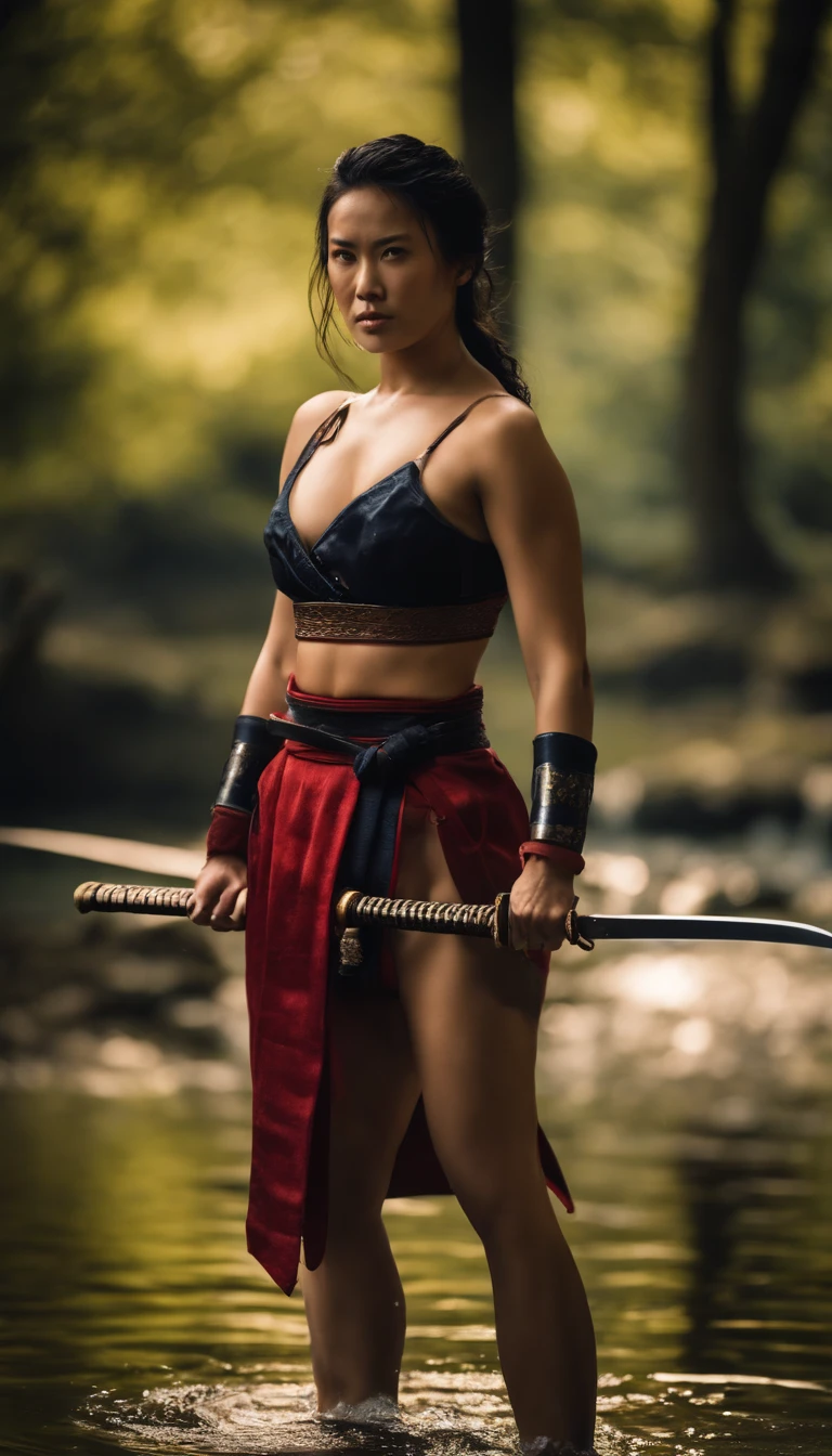 underwear woman Samurai Swordsman water