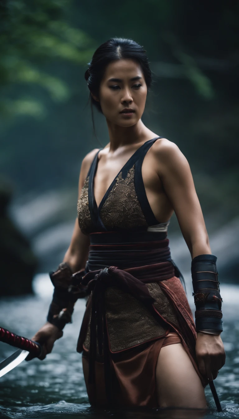 Samurai Swordsman woman In underwear Full body y underwear Full body sexlack underwear Full body sexy