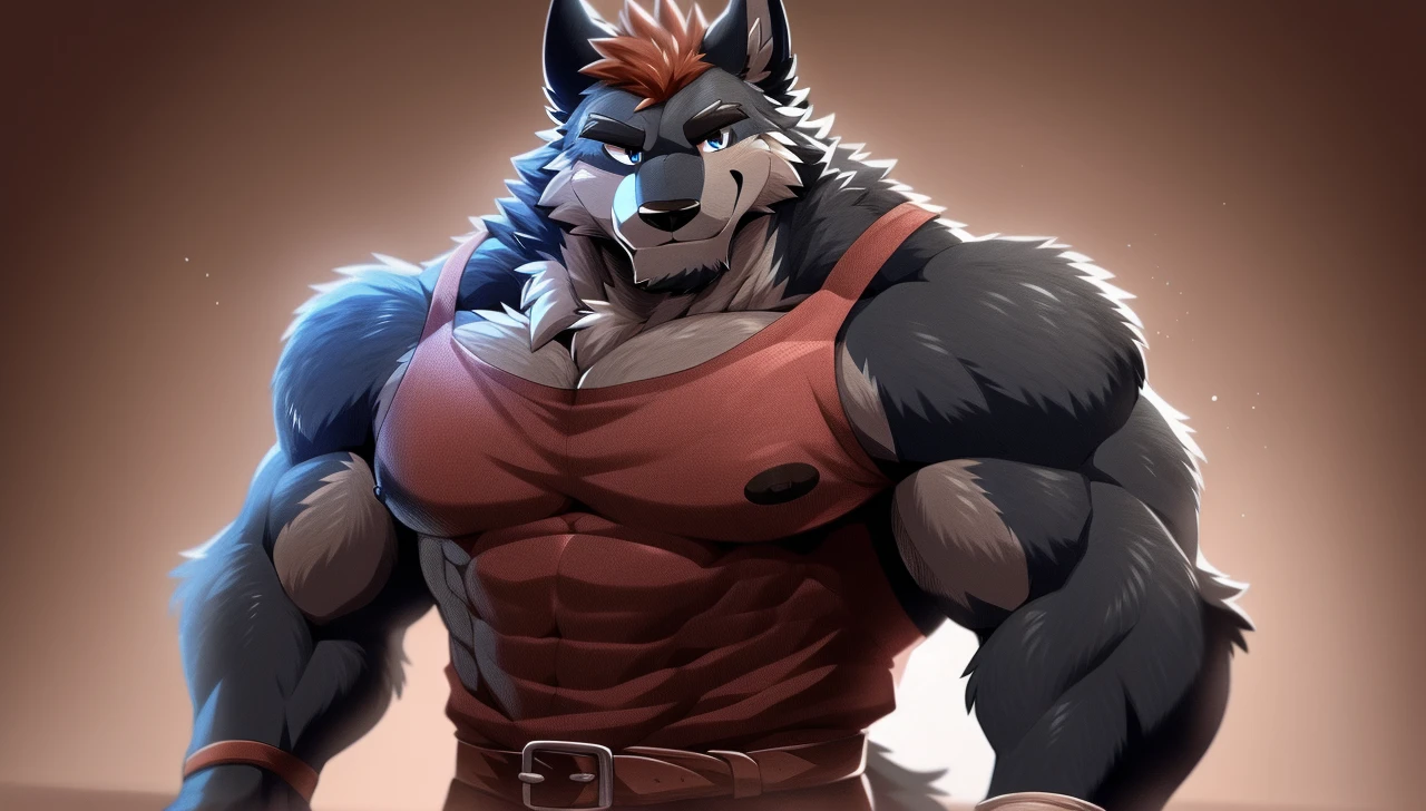 (Flasheart Lupin 100% wolf:1.0), Author: Takemoto Arashi, (1 boy), Flesheart Lupin, One, solo, Werewolf, male, massive body, muscular body, dark blue fur, Red fur tips, Men's Second, (Torso), hot body, muscle, Beautiful, sexual, Attractive guy, (Detailed blue eyes), Browster, a high resolution, Best quality), 4k, nipples, male, portrait, gay, Werewolf,