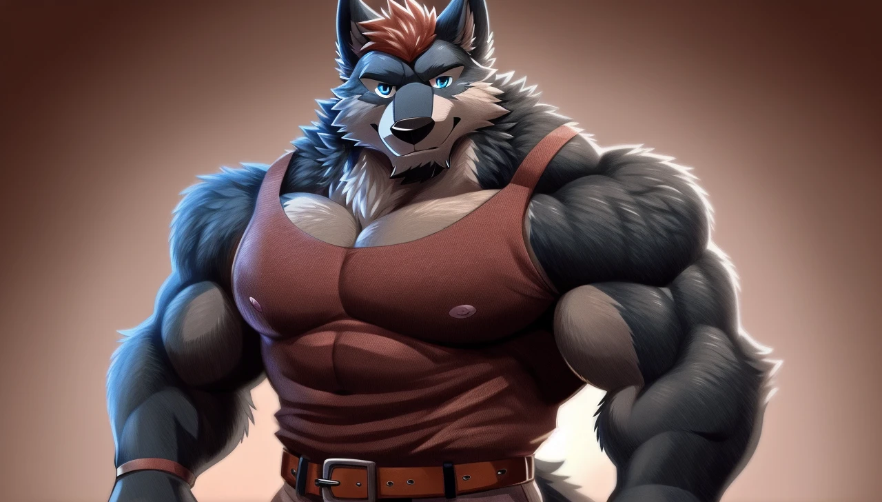 (Flasheart Lupin 100% wolf:1.0), Author: Takemoto Arashi, (1 boy), Flesheart Lupin, One, solo, Werewolf, male, massive body, muscular body, dark blue fur,  Red fur tips, Men's Second, (Torso), hot body, muscle, Beautiful, sexual, Attractive guy, (Detailed blue eyes), Browster, a high resolution, Best quality), 4k, nipples, male, portrait, gay, Werewolf, 