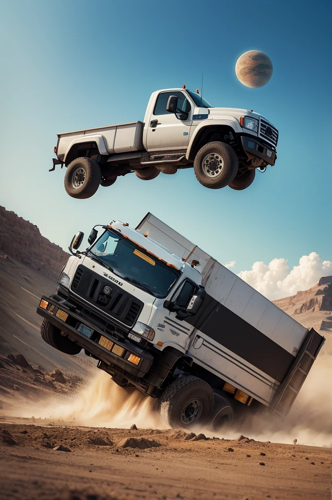 Illustration of truck falling on planet earth