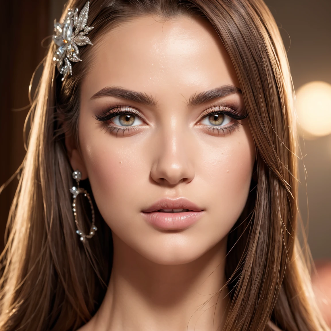(Masterpiece, Best Quality:1.5), Illustration, Ultra-detailed, finely detail, Hight resolution, 8K Wallpaper, Perfect dynamic composition, cinematic lighting, portrait, looking at viewer, Beautiful detailed eyes, Sexy face, Perfect beautiful hands, Raw real photos, beautiful realistic face, beautiful face, perfect face, highly detailed beautiful face and eyes, attractive face, detailed face, delicate facial features, detailed skin, shiny skin, perfect anatomy, highly detailed background, elaborately designed, fine cloth texture, BREAK, (perfect princess make-up, eyeshadow, lash extensions, lips:1.4)