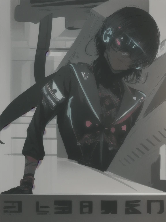 ((The best quality)), ((Masterpiece)), (Very detailed:1.3), ..............3D, beautiful (Cyberpunk:1.3) hacker woman, short hairstyle,short hair, Return to viewer, Thick hair, Operating computer terminal, head mounted display, computer server, LCD screen, fiber optic cable, Company logo, HDR (High Dymanic Range), ray tracing, NVIDIA RTX, super resolution, Unreal 5, Subsoil Scatter, PBR texture, Post-processing, Anisotropic filtering, depth of field, maximum sharpness and sharpness, Multilayer textures, Albedo y Highlight Maps, Surface shading, Accurate simulation of light-material interactions, perfect proportions, octane rendering, duotone lighting, Low ISO, white balance, rule of thirds, wide opening, 8K RAW, efficient sub-pixels, sub-pixel convolution, glow particles, dynamic pose