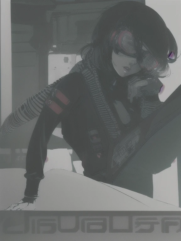 ((The best quality)), ((Masterpiece)), (Very detailed:1.3), ..............3D, beautiful (Cyberpunk:1.3) hacker woman, short hairstyle,short hair, Return to viewer, Thick hair, Operating computer terminal, head mounted display, computer server, LCD screen, fiber optic cable, Company logo, HDR (High Dymanic Range), ray tracing, NVIDIA RTX, super resolution, Unreal 5, Subsoil Scatter, PBR texture, Post-processing, Anisotropic filtering, depth of field, maximum sharpness and sharpness, Multilayer textures, Albedo y Highlight Maps, Surface shading, Accurate simulation of light-material interactions, perfect proportions, octane rendering, duotone lighting, Low ISO, white balance, rule of thirds, wide opening, 8K RAW, efficient sub-pixels, sub-pixel convolution, glow particles, dynamic pose