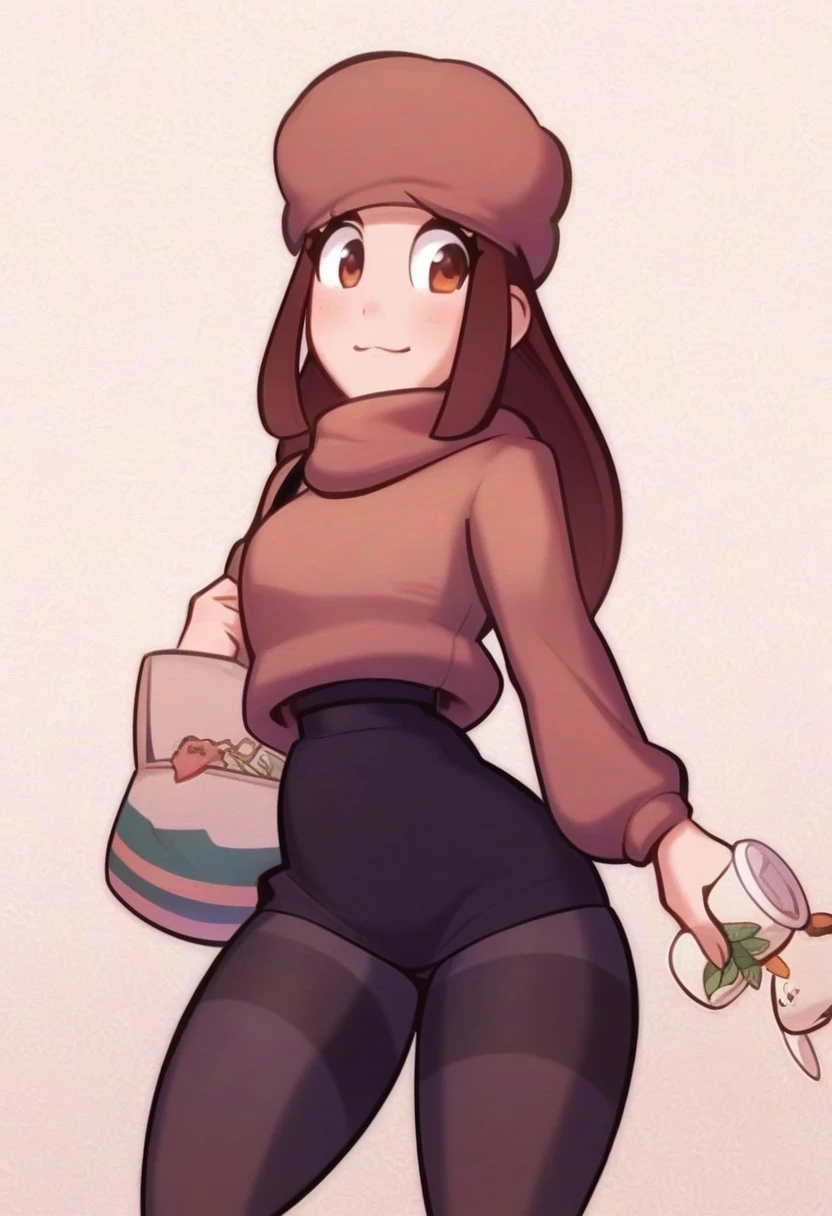 cartoon of a woman in a brown dress and hat with a black belt, she has long orange brown hair, long haired humanoid fursona, cel - shaded art style, fursona wearing stylish clothes, marin kitagawa fanart, in an anime style, in the art style of 8 0 s anime, madeline from celeste, flat anime style shading
