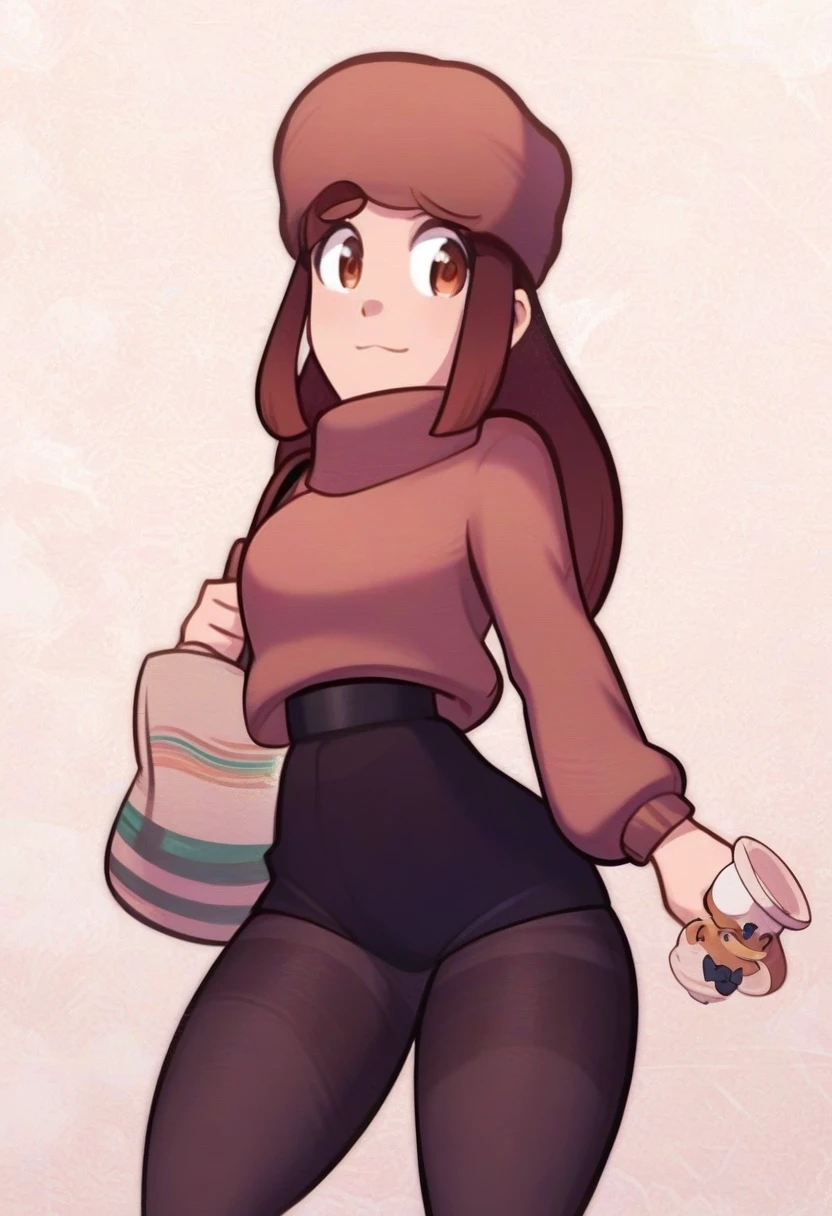 cartoon of a woman in a brown dress and hat with a black belt, she has long orange brown hair, long haired humanoid fursona, cel - shaded art style, fursona wearing stylish clothes, marin kitagawa fanart, in an anime style, in the art style of 8 0 s anime, madeline from celeste, flat anime style shading