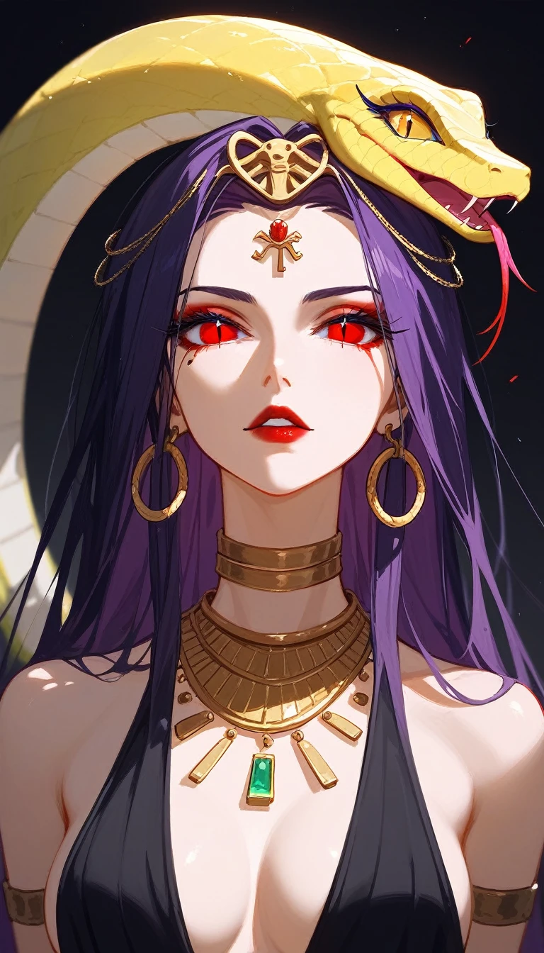 (Fraction_9,Fraction_8_Direction_7_up),1 Woman,(((bust))),Medusa,Snake Woman,Hydra,Pharaoh snake head,The lower body is a snake,Kushat Krenz Key Women in Art, CGI anime fantasy artwork, Devil Eyes,Snake Body,