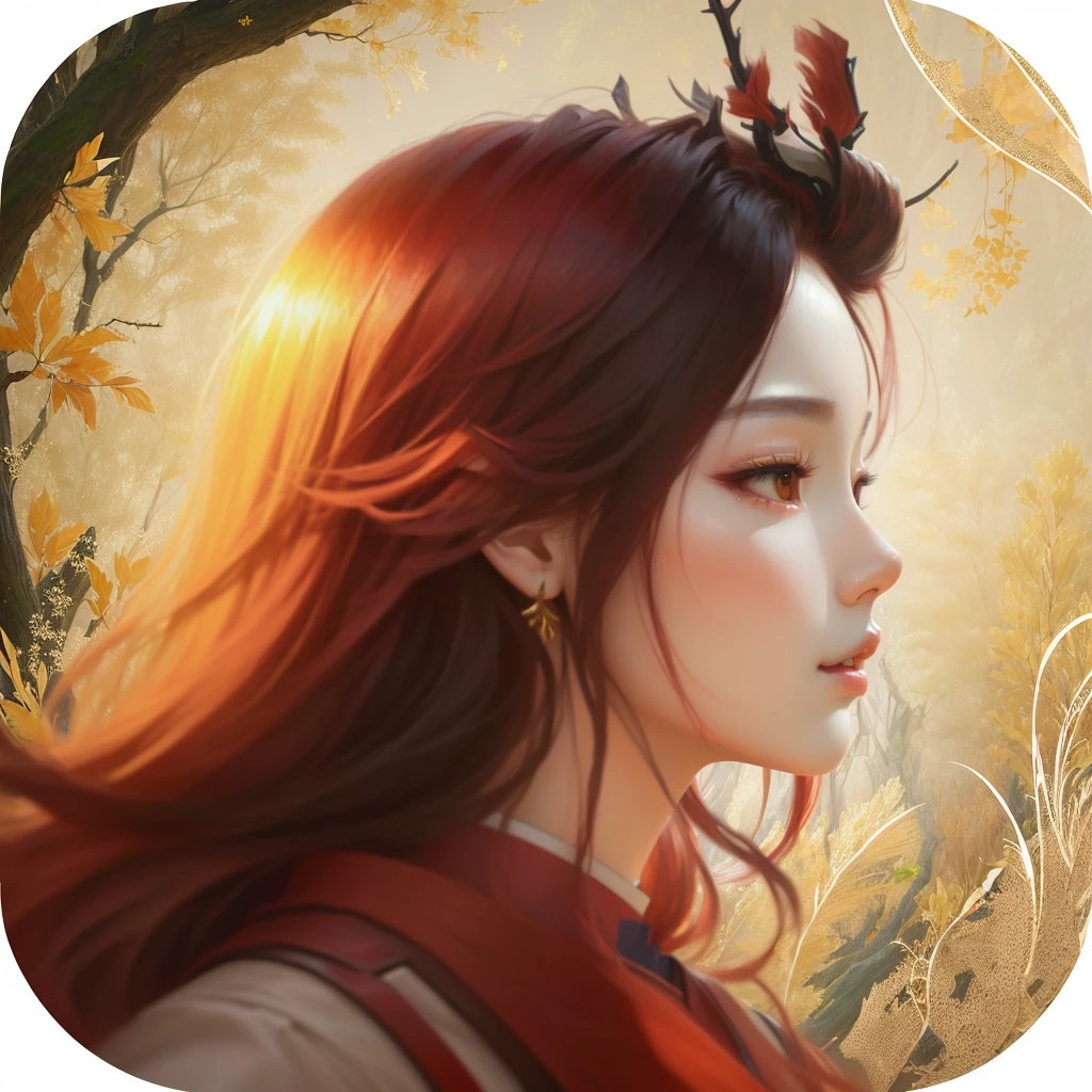 There was a woman with red hair, Inspiration from Du Qiong, Inspired by Guillaume, Inspired by Lan Ying, Inspired by Ai Xuan, Inspired by Lv Ji, Inspired by Wu Li, g liulian art style, Inspired by Wu Bin, Inspired by trees, Inspired by Tang Yifen