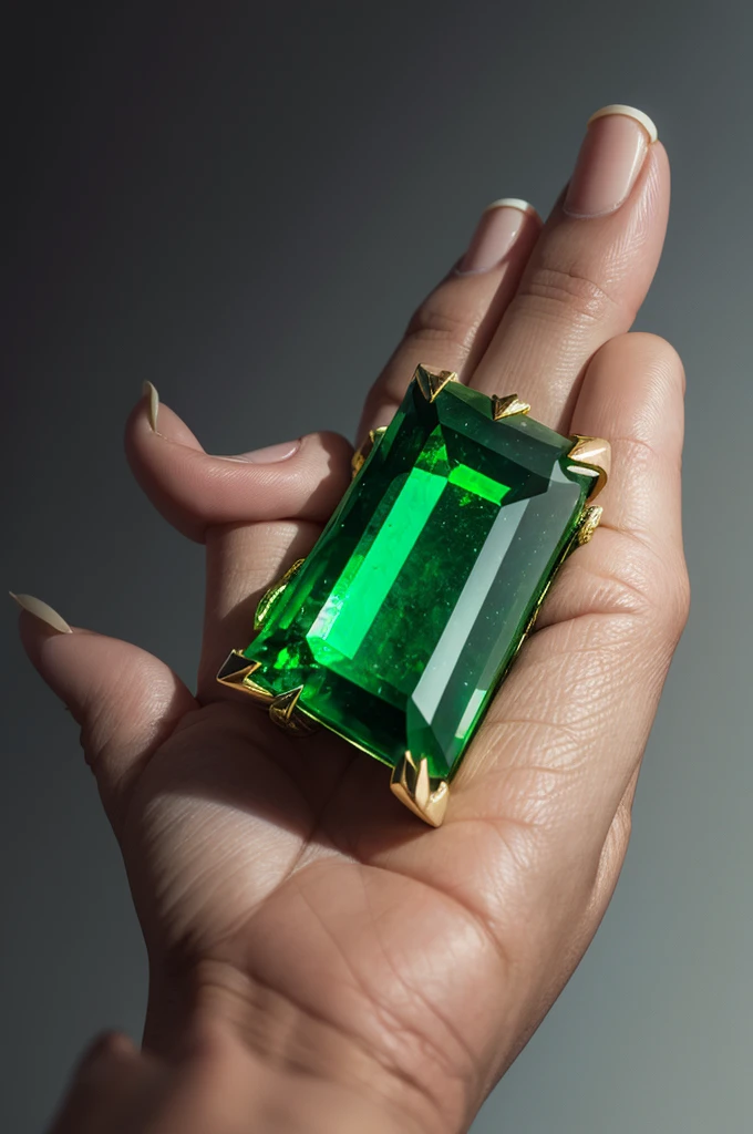 Hand of Jesus with an Emerald in his hand