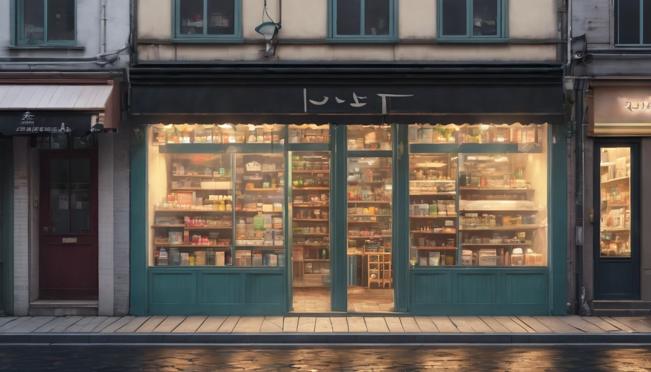 A shop,natta,empty street,lofi,realistic
