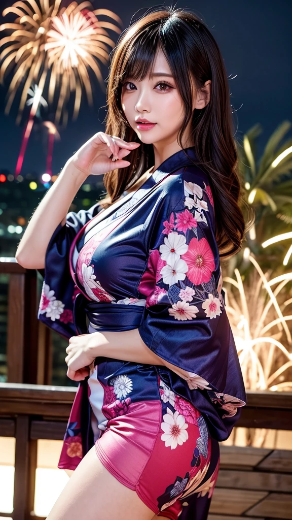 Ultra HD、Highest quality、8K、Fireworks display、Big Tits、Open-chested yukata、ＡＩBeauty、リアルBeauty、Accentuate your buttocks line