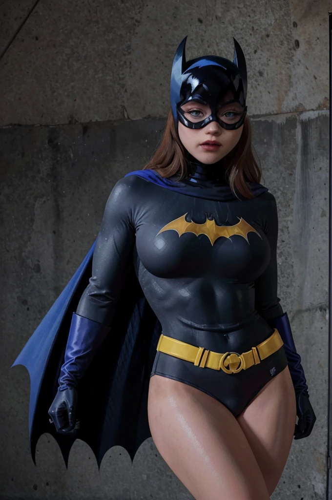 a seductive batgirl with large breasts, athletic physique, and thick thighs, hyper realistic, detailed facial features, intricate costume design, cinematic lighting, vivid colors, photorealistic, 8k, masterpiece
