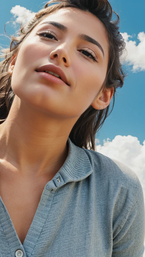Thinking while keeping the finger on chin looking up in the sky