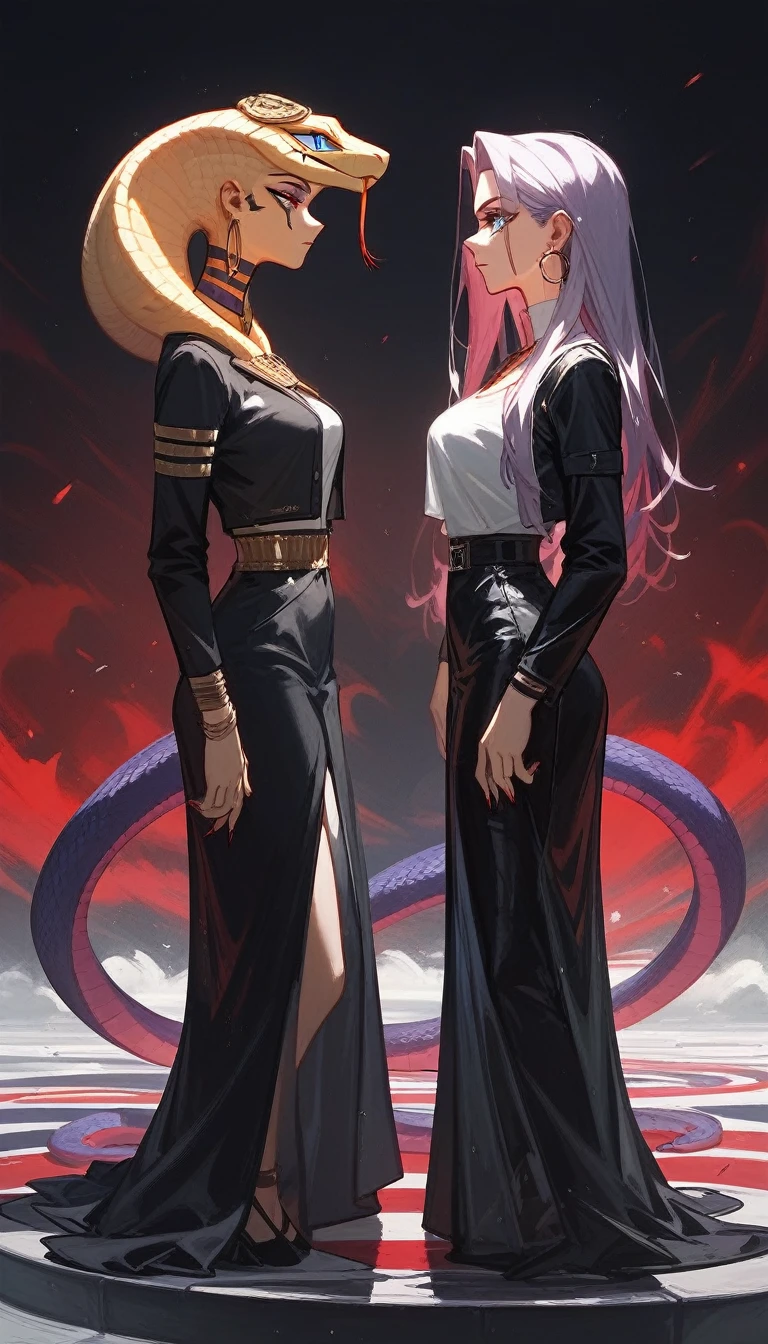 (Fraction_9,Fraction_8_Direction_7_up),1 Woman,(((Full body portrait))),Medusa,Hydra,Pharaoh snake head,Kushat Krenz Key Women in Art, CGI anime fantasy artwork, Devil Eyes,Snake Body,Profile,