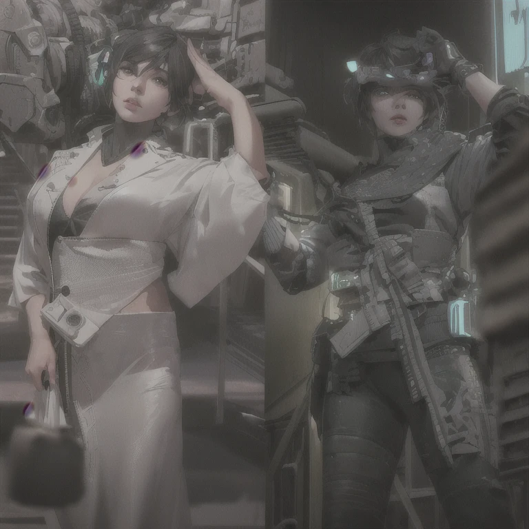 ((The best quality)), ((Masterpiece)), (Very detailed:1.3), ..............3D, beautiful (Cyberpunk:1.3) hacker woman, short hairstyle,short hair, Return to viewer, Thick hair, Operating computer terminal, head mounted display, computer server, LCD screen, fiber optic cable, Company logo, HDR (High Dymanic Range), ray tracing, NVIDIA RTX, super resolution, Unreal 5, Subsoil Scatter, PBR texture, Post-processing, Anisotropic filtering, depth of field, maximum sharpness and sharpness, Multilayer textures, Albedo y Highlight Maps, Surface shading, Accurate simulation of light-material interactions, perfect proportions, octane rendering, duotone lighting, Low ISO, white balance, rule of thirds, wide opening, 8K RAW, efficient sub-pixels, sub-pixel convolution, glow particles, dynamic pose