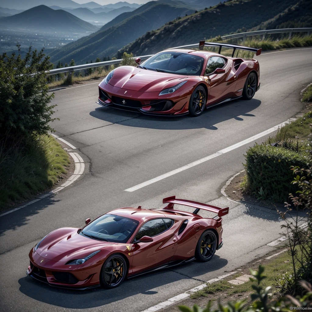Ferrari winged from a mountain at night 