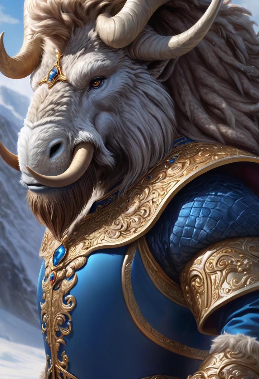 A Humanoid Creature That Looks Like A Cross Between A Woolly Mammoth And A Dragon. Wearing A Very Nice Outfit Designed For A Prince. Official Art, Award Winning Digital Painting, Digital Illustration, Extreme Detail, 4k, Ultra Hd, Rococo, Polished, Intricate, Realistic Fantasy Art, Sharp Focus, Concept Art, Art By Wlop, Artgerm, (2d Vector Illustration)
