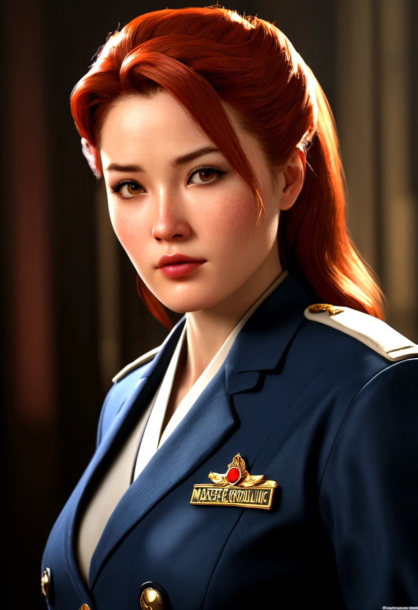 (best qualityer,4K,8K,Cao Cao,master part:1.2),ultra detali,(Realistic,photorrealistic,photo-realistic:1.37),Barbara Gordon, Young woman aged 19 l, beautiful red hair, vestindo uniforme policial,piercing brown eyes, Supreme Beauty, Gotham City Setting, strong and confident posture, Determined expression,vivid colors,sharp focus,detailed painting,professional lighting,Estilo Retrato, dramatic lighting,bokeh