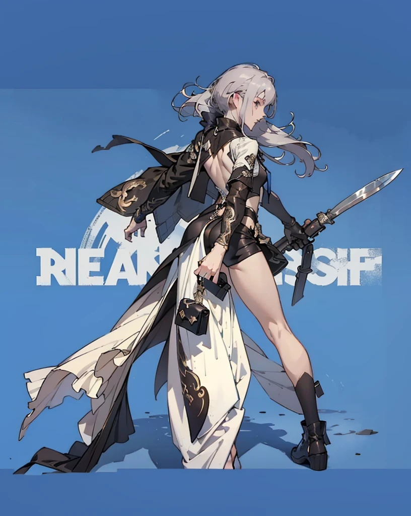 ((masterpiece, Highest quality)), Detailed face, Character design sheet， Full Body Lesbian, Full of details, Various poses and expressions, Very detailed, depth, Many parts，Beautiful Paladin Girl，Pure Black，Fantasy Style，Very beautiful，High Balance, Natural light, race，raceパンスト，Red costume、red costume,((4K Workasterpiece、(Highest quality)、One beautiful girl、The body is slim、Please wear a jacket、((Shooting from behind)),Hide your face with a scarf、Black jacket、Leg Armor、Dual-wielding knife、Cyber Sword