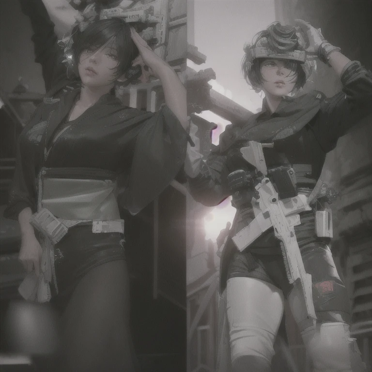 ((The best quality)), ((Masterpiece)), (Very detailed:1.3), ..............3D, beautiful (Cyberpunk:1.3) hacker woman, short hairstyle,short hair, Return to viewer, Thick hair, Operating computer terminal, head mounted display, computer server, LCD screen, fiber optic cable, Company logo, HDR (High Dymanic Range), ray tracing, NVIDIA RTX, super resolution, Unreal 5, Subsoil Scatter, PBR texture, Post-processing, Anisotropic filtering, depth of field, maximum sharpness and sharpness, Multilayer textures, Albedo y Highlight Maps, Surface shading, Accurate simulation of light-material interactions, perfect proportions, octane rendering, duotone lighting, Low ISO, white balance, rule of thirds, wide opening, 8K RAW, efficient sub-pixels, sub-pixel convolution, glow particles, dynamic  pose