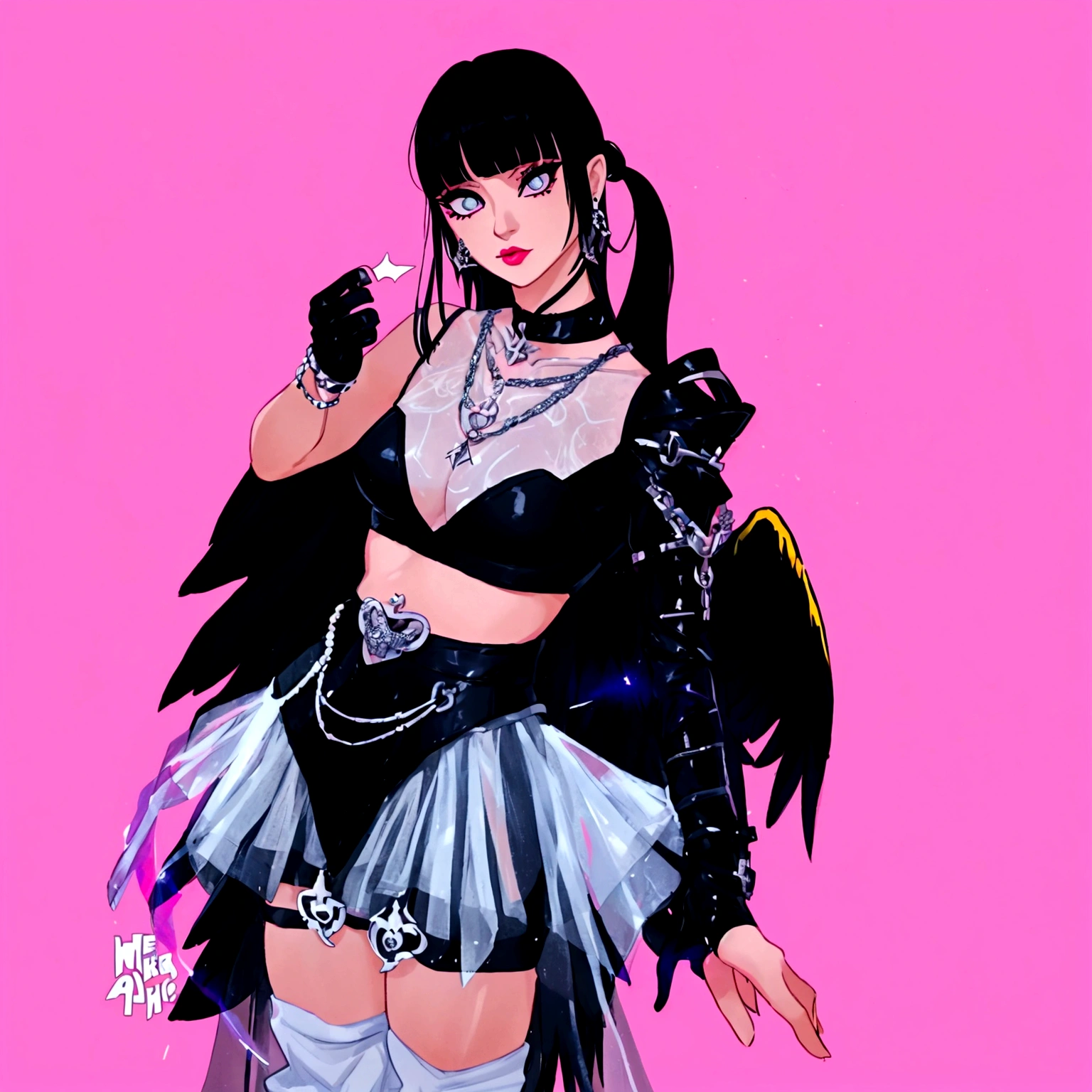 arafed image of a woman in a black outfit  imvu, as a mystical valkyrie, villainess has black angel wings, second life avatar, inspired by Sim Sa-jeong, upper body avatar, goth girl aesthetic, she has black hair with bangs, portrait of jossi of blackpink, HD, Detailed, clear color, high quality