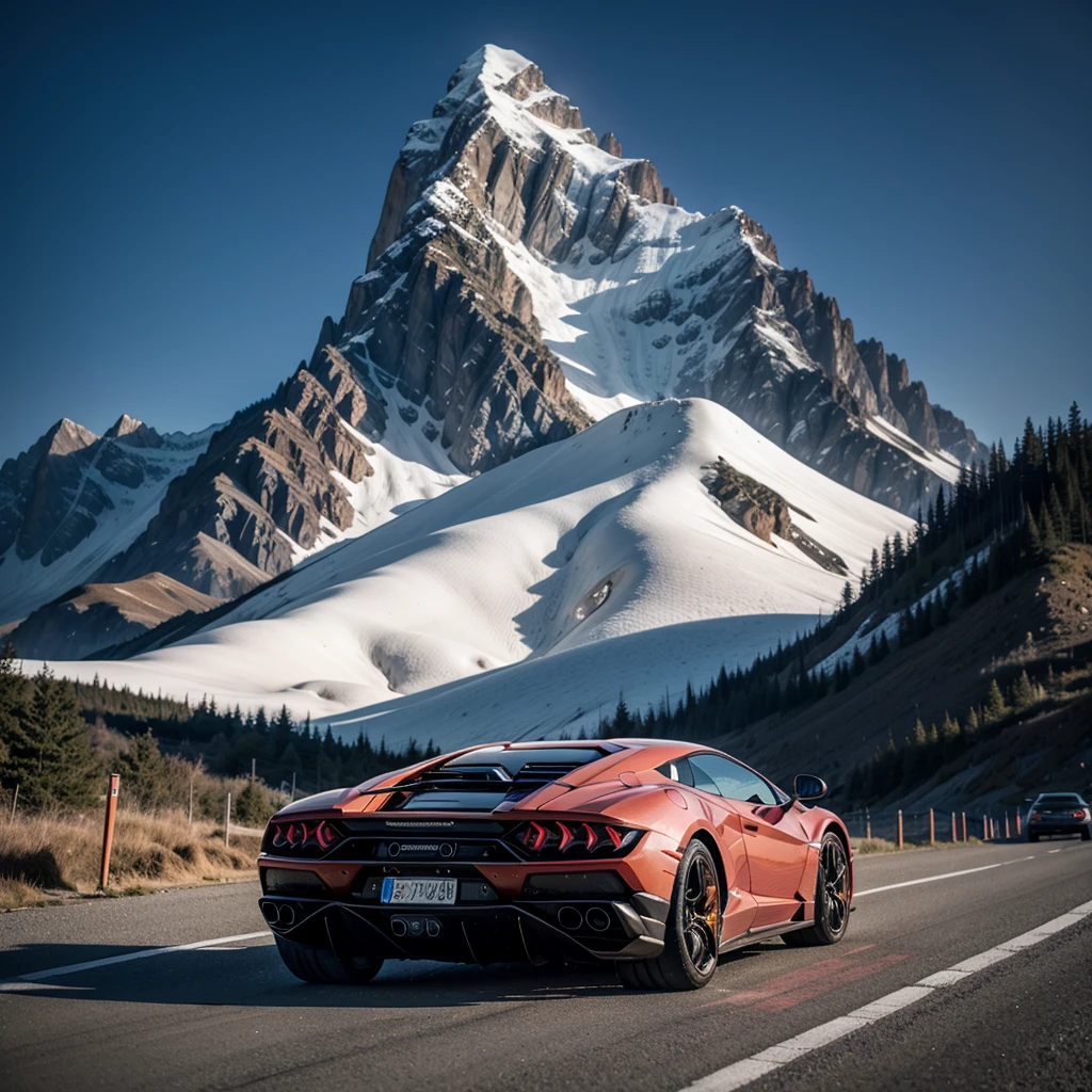 Lamborghini surrounded by mountains at night
