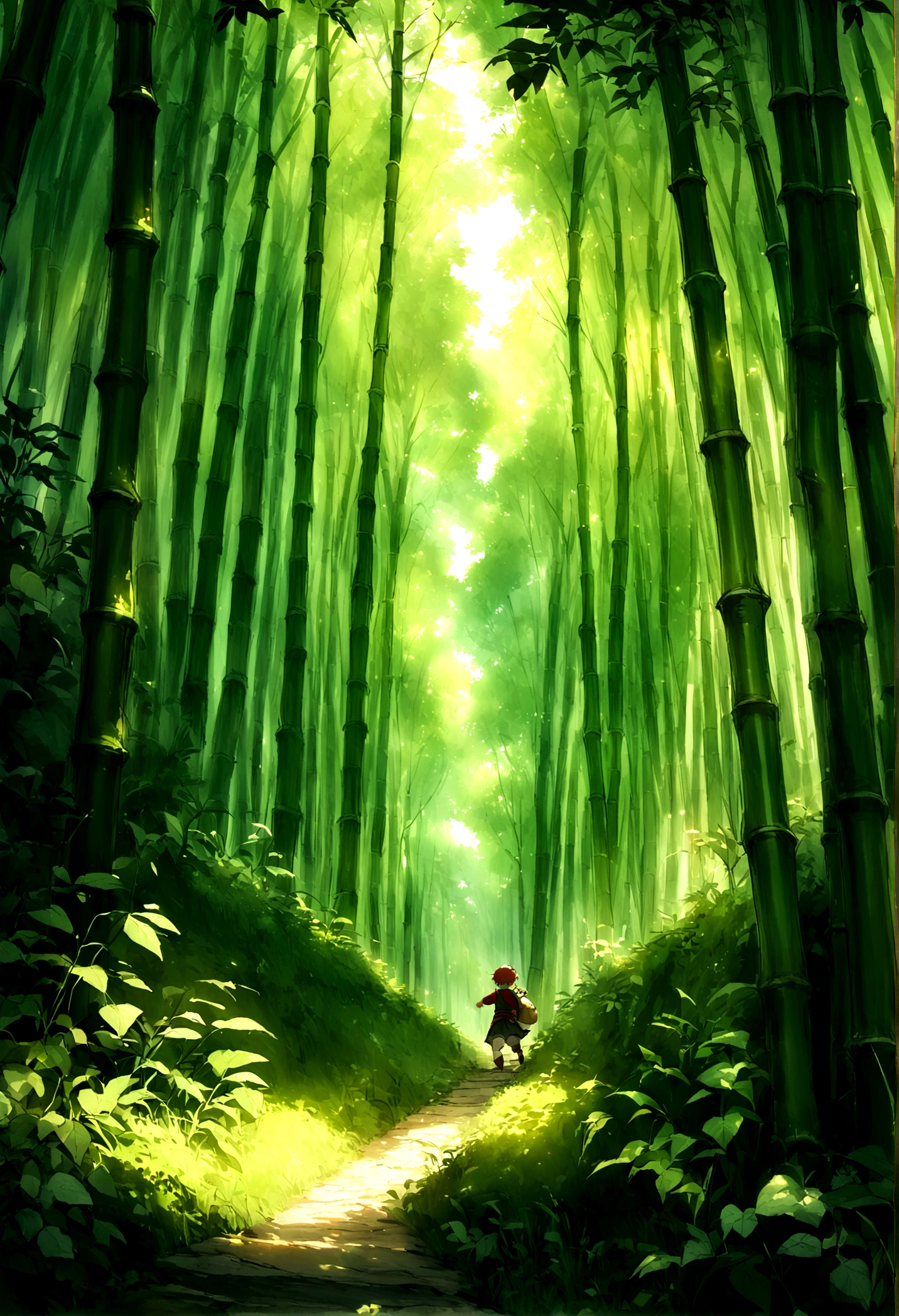 Legend of Zelda,The little boy set off with the cow,They walked through patches of verdant bamboo forests,Climbed over one steep hill after anothend sparkling gems in ancient forests
