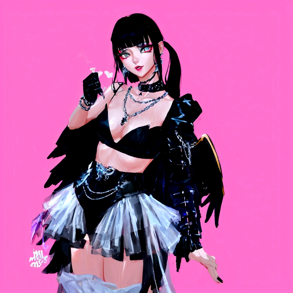 arafed image of a woman in a black outfit  imvu, as a mystical valkyrie, villainess has black angel wings, second life avatar, inspired by Sim Sa-jeong, upper body avatar, goth girl aesthetic, she has black hair with bangs, portrait of jossi of blackpink, HD, Detailed, clear color, high quality