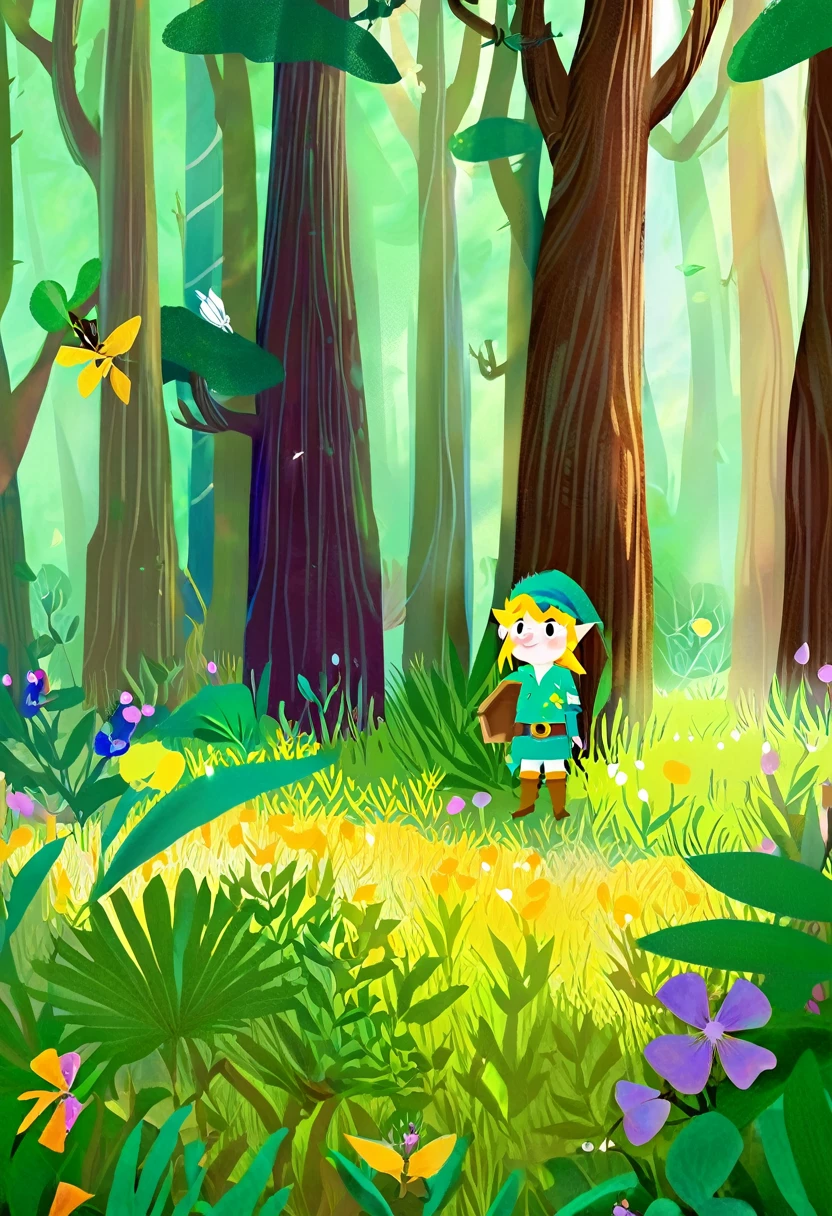 Beautiful and sophisticated eyes、Beautiful and exquisite lips、Extremely detailed eyes and face、Long eyelashes、Blonde Hair、Standing in a lush forest、Hold the Master Sword、Boy in green tunic and hat、An epic fantasy adventure、(Highest quality、4K、8K、High resolution、masterpiece:1.2)、Ultra-compact、(Real、Photorealistic、Photorealistic:1.37)、Fantasy Landscape、Cinematic lighting、Bright colors、Exquisite detail、The Legend of Zelda、Link