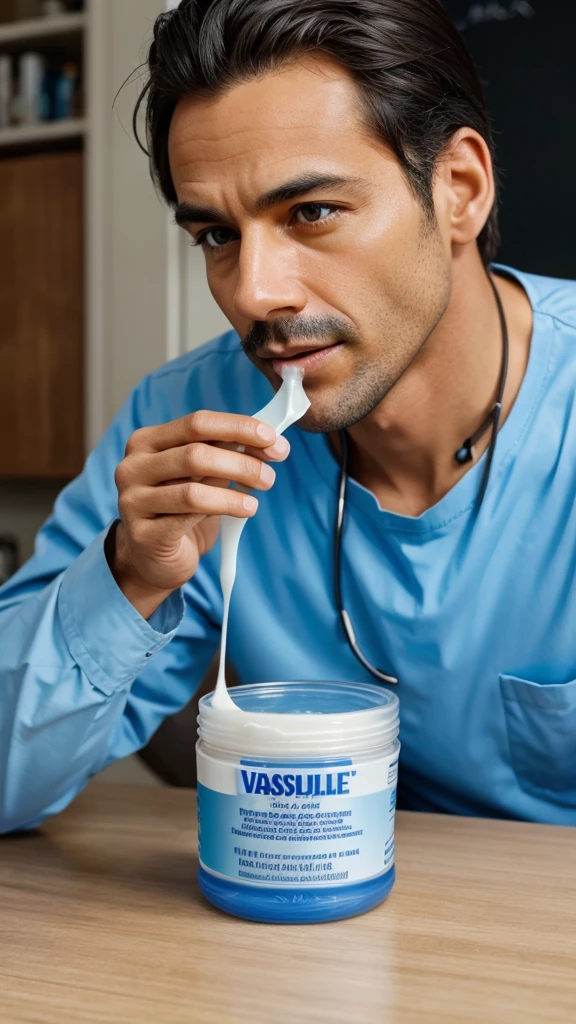 A men  Scientist Inventor of vaseline eat by tablespoon