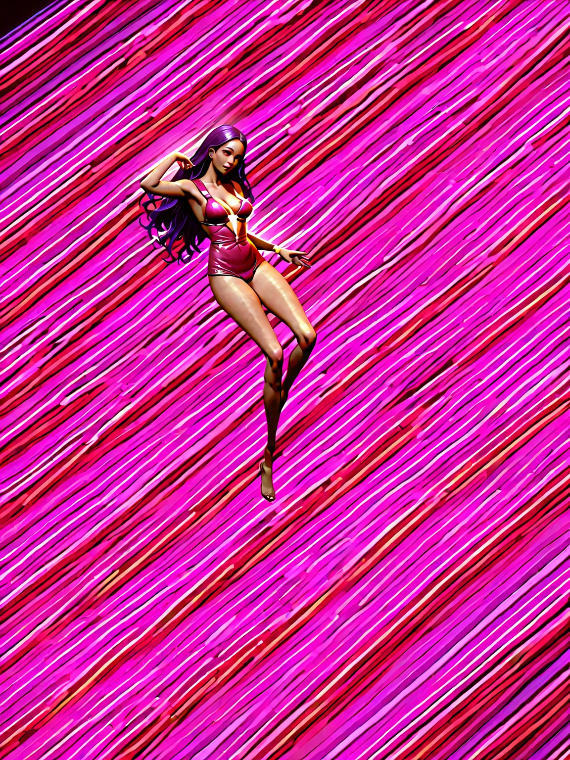 3d, High quality, uhd, masterpiece, realistic, beautiful woman, magic, low lighting, glow, sparkles, purple hair, slim,curvy