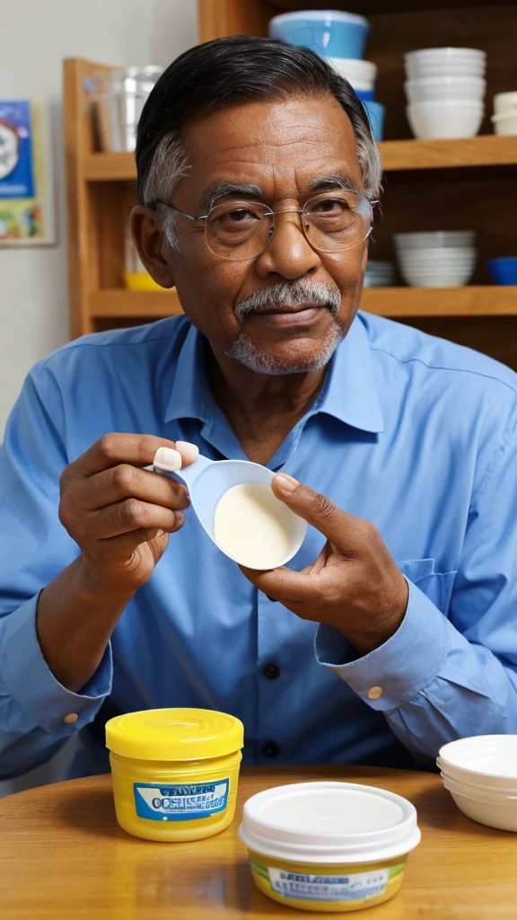 A men  Scientist Inventor of vaseline eat by tablespoon