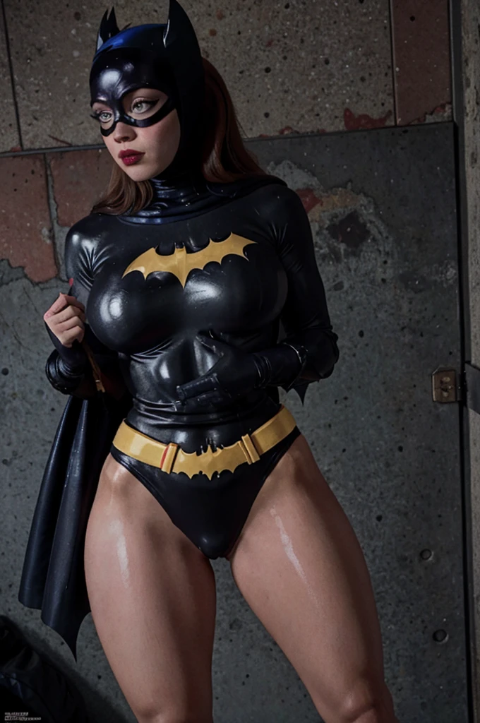 a seductive batgirl with large breasts, athletic physique, and thick thighs, hyper realistic, detailed facial features, intricate costume design, cinematic lighting, vivid colors, photorealistic, 8k, masterpiece