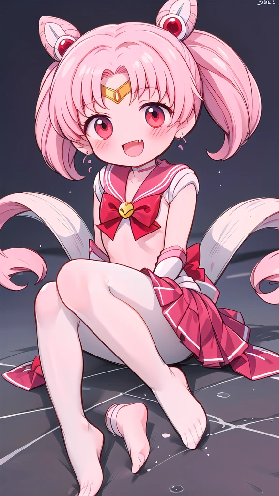 high quality，Sailor Moon，young年，Seven years old，cute，Metal hairpins，（***********），（Little ****），Pink Hair，short hair，（Red hairpin），（Double tail），Sailor Suit，Red bow，White elbow gloves，Red Skirt，(White pantyhose:1.******ung)，(Small)，（Short legs）（No shoes），Smile，Open your mouth，Fangs，sit，（Soles of the feet:2.0），（Raise your legs high），（Thick white tights:1.5）（Close-up of the soles of the feet:1.5）