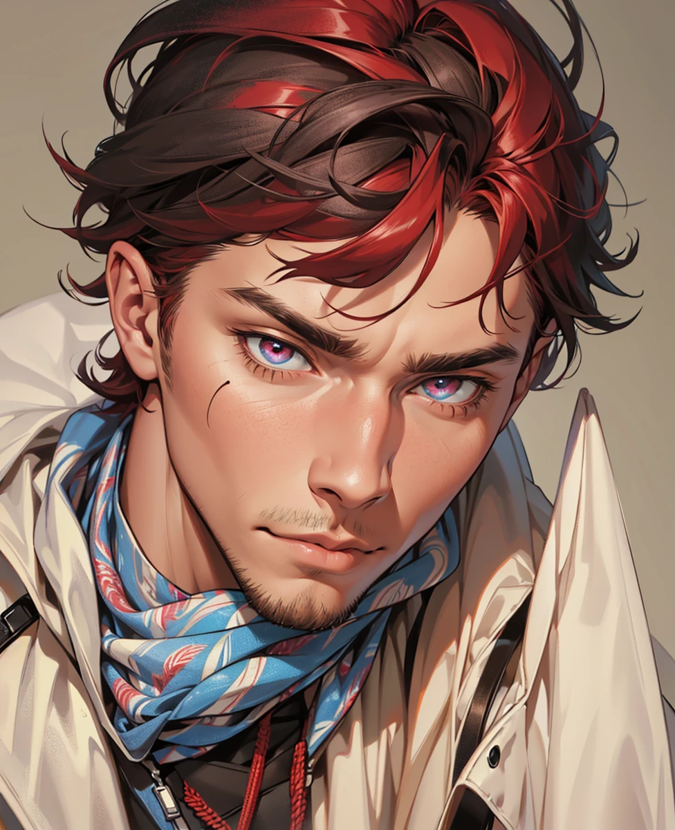 (absurdres, highres, ultra detailed), 1 male, mature, manly, tall muscular, handsome, detailed eyes, portrait, solo, close up, detailed background, (none background :1.1) short red hair, eyes close,