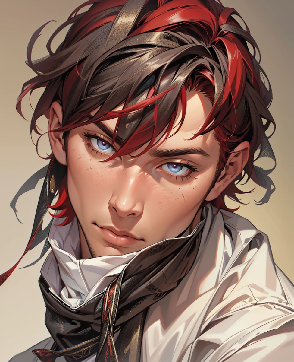 (absurdres, highres, ultra detailed), 1 male, mature, manly, tall muscular, handsome, detailed eyes, portrait, solo, close up, detailed background, (none background :1.1) short red hair, eyes close,