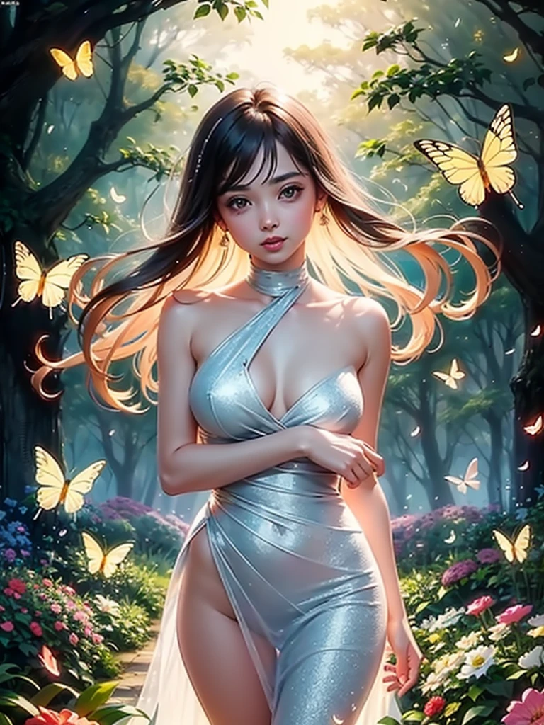 1girl, solo, full body, (nsfw girl being sexually fucked in her vagina by a man’s penis, masterpiece:1.21), (best quality:1.2), colorful, (illustration:1.2), (cinematic lighting:1.1), (bare shoulders:1.21), (collarbone:1.21)
In this whimsical and fantastical garden, the scene is illuminated by a rainbow of (colorful fireflies), dancing and fluttering in the air. The garden is decorated by a gentle (drizzle), creating a misty and ethereal atmosphere. In the center of the scene, there is a single girl, an extremely delicate and beautiful girl, with cute features and an innocent expression. Her long hair is flowing with the wind. She is wearing no shoulder straps dress, which is ultra low cut, highlighting her delicate curves.
The lighting is very delicate and beautiful, creating a soft and warm glow that highlights the water, making it sparkle like diamonds. The finest grass is also illuminated, creating a lush and verdant carpet. The garden is surrounded by colorful flower fields, with blooms of every color and shape. (Colorful butterflies), of every shade and size, can be seen fluttering around the scene, adding to the overall sense of wonder and magic. (look ai viewer),A blush can be seen on her nose, and her mouth is slightly open, adding to the overall sense of innocence and youthfulness. Falling petals can be seen floating around her, adding to the overall sense of romance and beauty. A gentle wind is blowing through the scene, making the leaves rustle and the flowers sway, adding to the overall sense of movement and life. This is a scene of pure wonder and magic, filled with color and beauty, where the viewer can lose themselves in the enchanting and captivating world.