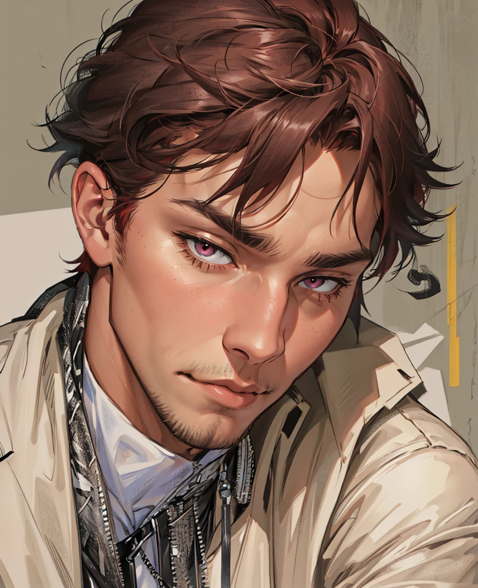 (absurdres, highres, ultra detailed), 1 male, mature, manly, tall muscular, handsome, solo, close up, detailed background, (none background :1.1) short red hair, eyes close,