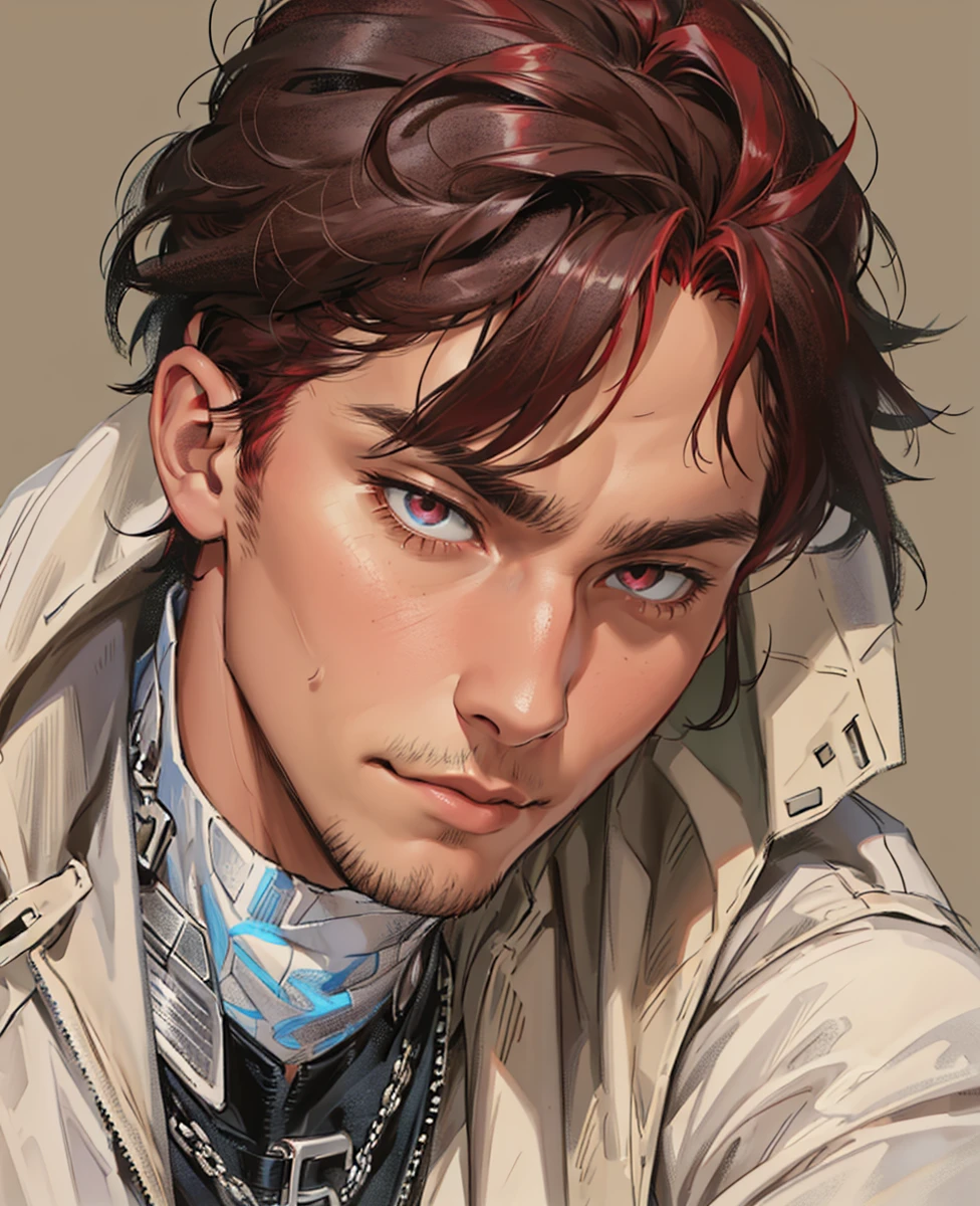 (absurdres, highres, ultra detailed), 1 male, mature, manly, tall muscular, handsome, solo, close up, detailed background, (none background :1.1) short red hair, eyes close,