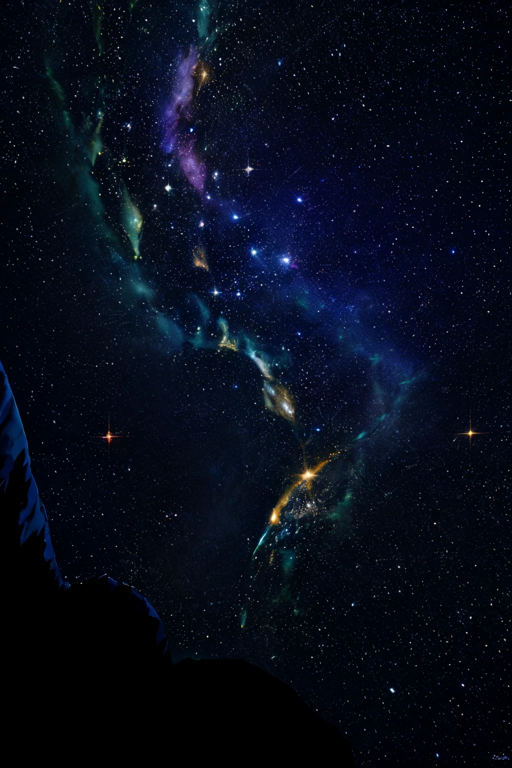 Beautiful cosmic scene,
Numerous fissures emergent in the enigmatic night sky,
Divulging the celestial Milky Way within,
A sea of drifting clouds encompassing,
Starlight cascading,
The principal focus of the screen situated beneath,
Expressive heart symbol,
Vibrant colors saturated,
Luminous green gold ring accent.

High-quality rendering,
Ultra-detailed,
8K resolution,
Realistic,
HDR,
UHD,
Studio lighting,
Ultra-fine painting,
Sharp focus,
Physically-based rendering,
Extreme detail