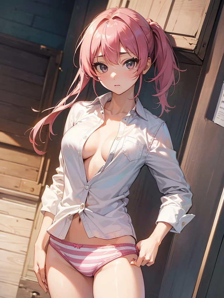 (8K、best image quality、highest quality、masterpiece)、detailed face、1 girl、((blonde))、short hair、twintails、((pink hair tips))､((brown skin))、red eyes、pink lip、many earring、((open mouth))、((hand job))、big breasts、((Unbuttoned white shirt))、cleavage、Gray pleated skirt、((pussy))、white socks、POV、sit、sitting、((knees up))、whole body、Take from below、((1boy))、((penis))、((BJ-FACE-POSE))、Locker Room Background、((nsfw))
