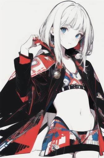 leaning back with hands out in the air,girl、high school girl、(masterpiece, highest quality, official art:1.2), (flat color:1.5),(colorful),looking at the viewer,1 girl,alone, white background, ,(2D:1.5) ,NSFW