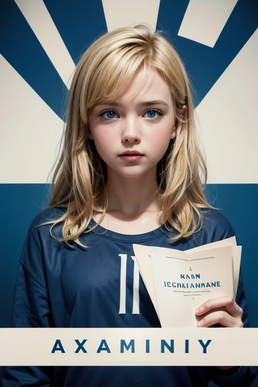 make an image like the cover of a movie where:
The name is: an extraordinary joke the letters are in cursive and football blue with a blonde and innocent girl with a funny joke