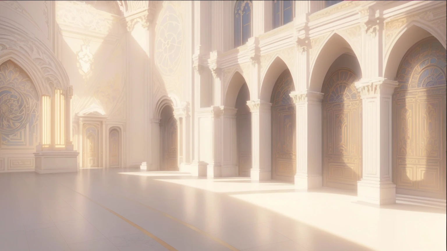 there is a picture of a building with a clock on the wall, palace background, interior background art, anime scenery concept art, anime background art, art nouveau environment, background art deco palace, cathedral background, movie environment design, concept art scene, random background scene, inspired by Alexandre Cabanel, dramatic lighting. concept art, baroque environment, environment and concept art