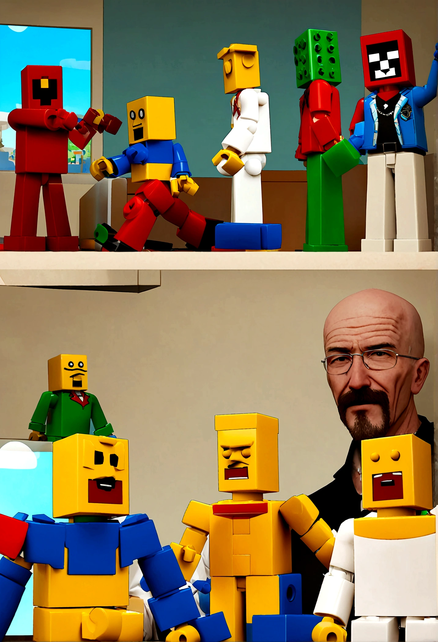 Close-up of a lego figure with a sword and box, Blocktober, Roblox avatar, Roblox, block head, image, usable, promo art, Symmetrical portrait role-playing avatar, Robert Richenburg, Blocksровка, 🔞🤡, block, Blocks, Roblox screenshot, image аватара, Character avatar in a role-playing game, walter white in Roblox