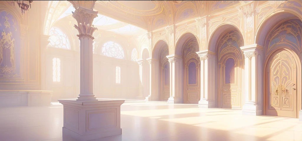 there is a picture of a building with a clock on the wall, palace background, interior background art, anime scenery concept art, anime background art, art nouveau environment, background art deco palace, cathedral background, movie environment design, concept art scene, random background scene, inspired by Alexandre Cabanel, dramatic lighting. concept art, baroque environment, environment and concept art