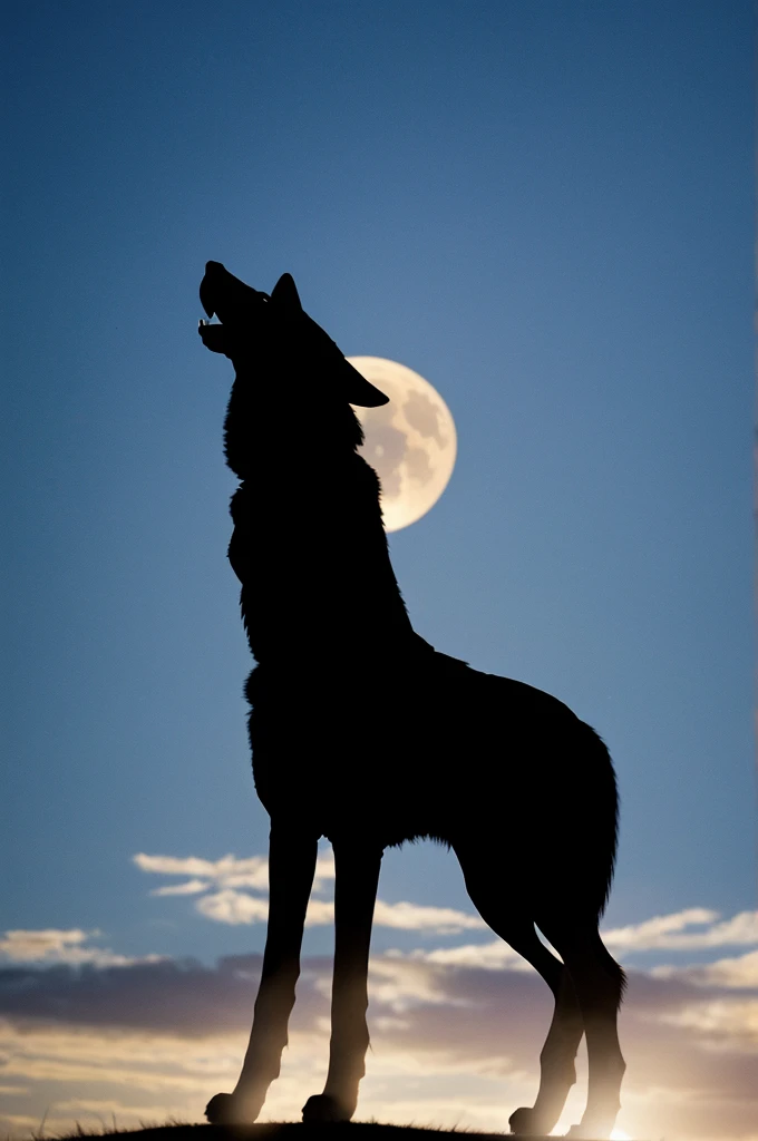 Silhouette of a wolf and within that silhouette the silhouette of a howling woman