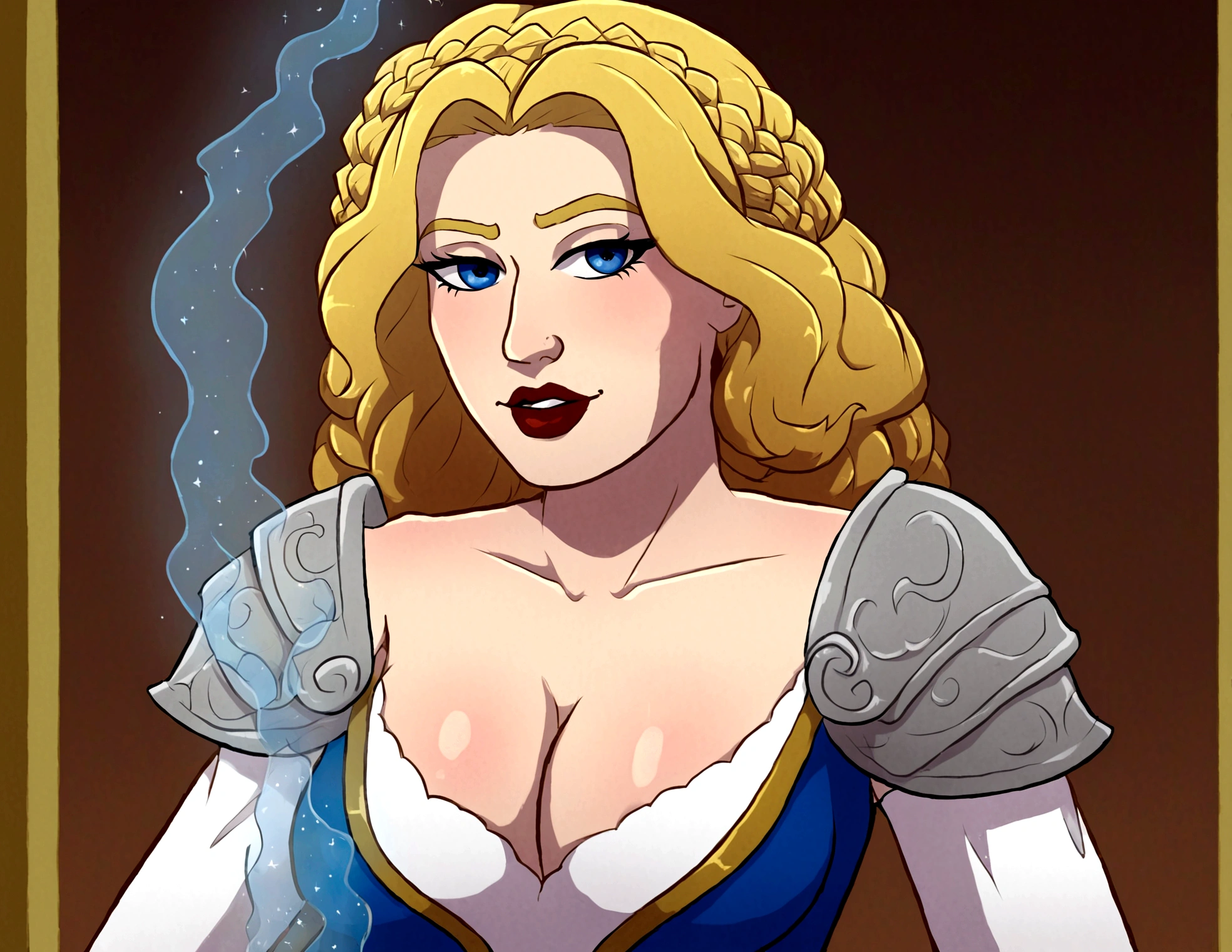 (intricately detailed, highest quality, High resolution, highly detailed skin:1.4), (motherly smile:1.1), looking at the viewer, outdoor scene, grassland, m4rytbl, (chubby woman:1.8, big breasts, blue eyes,lips, (Long blond curls slicked back:1.3), exposed nipples,exposed shoulders( Fenestration:1.2),thick thighs,micro bikini