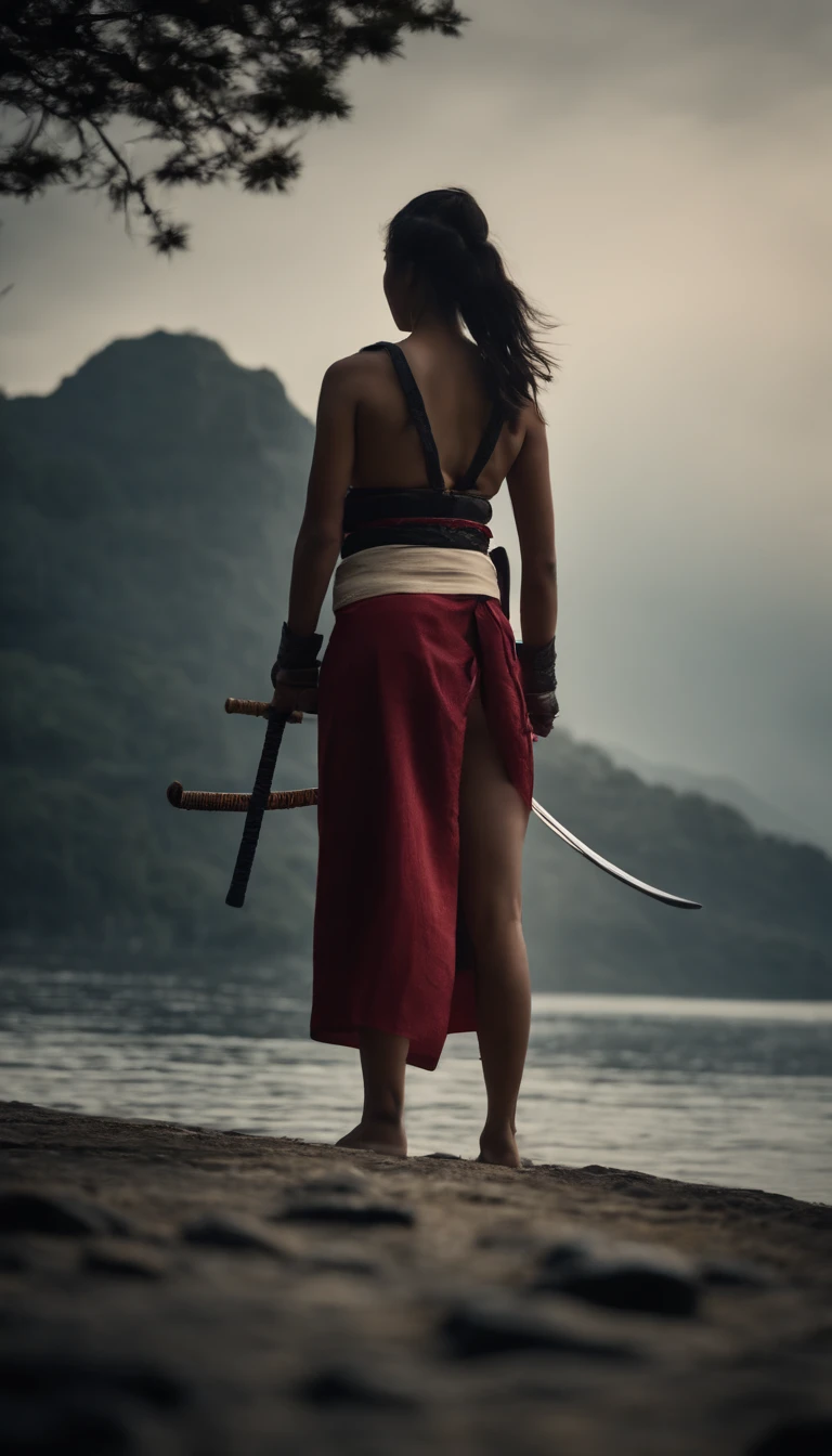woman　Samurai Swordsman　underwear　Waterfront